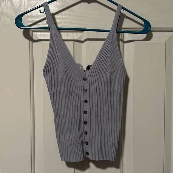 Blue tank top button up crop - Picture 1 of 3